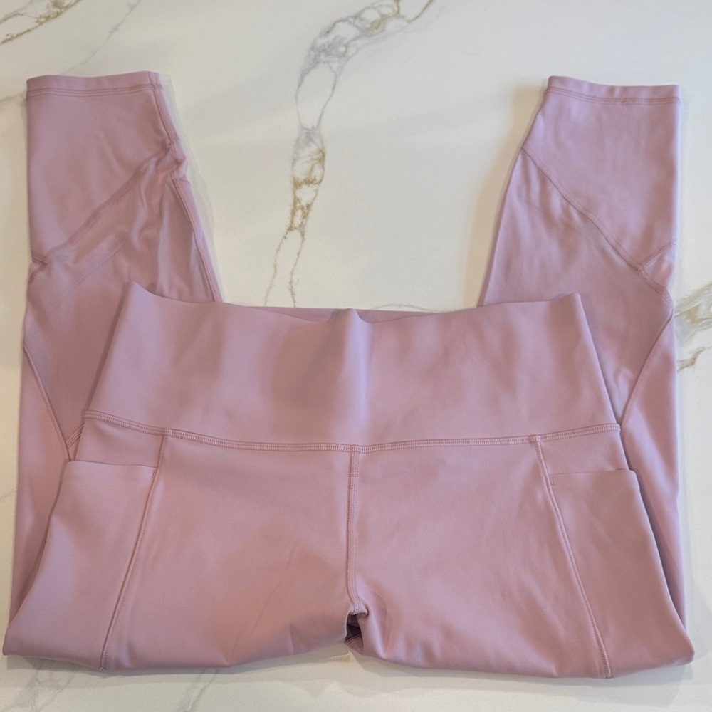 Athleta Pale Pink Salutation Stash Mesh Leggings